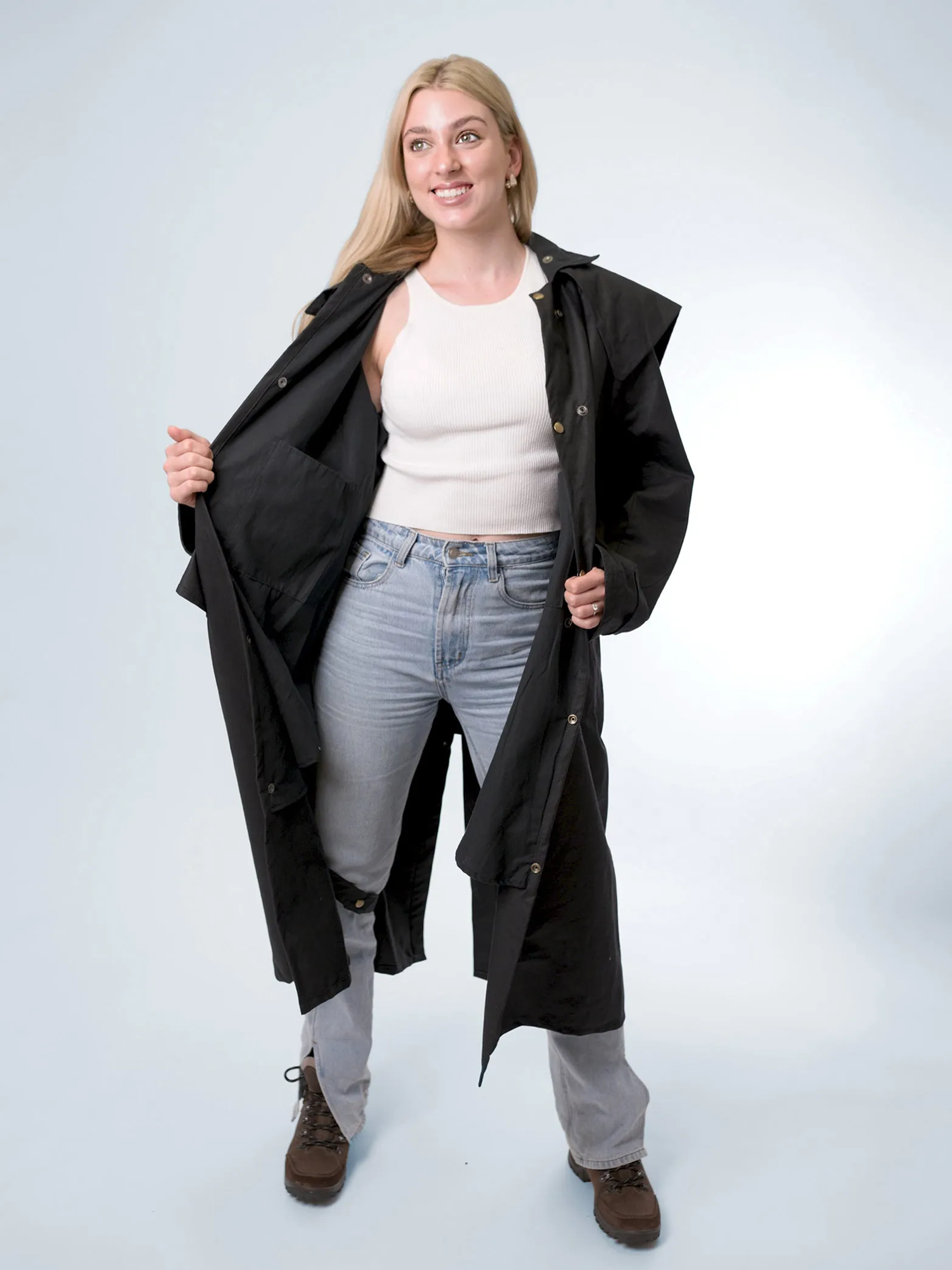 Unisex Full-length Oilskin Riding Coat with Hood