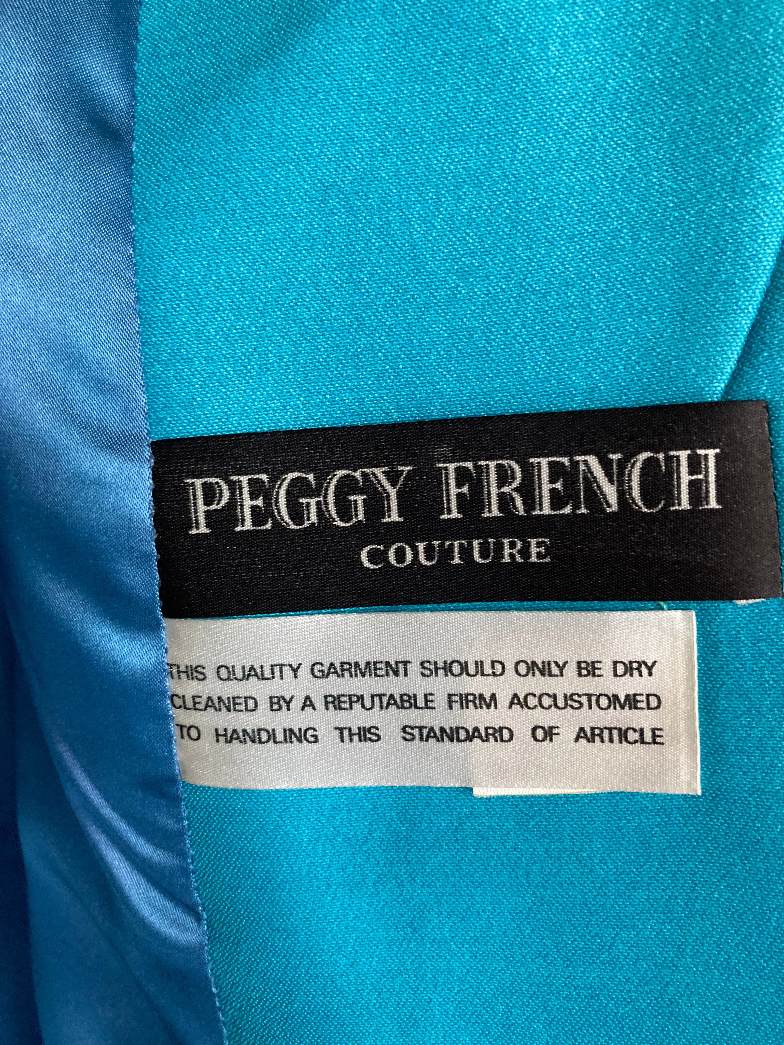 Vintage Peggy French Couture Turquoise 3/4 Sleeved Dress Suit And Long Sleeved Coat UK Size 16