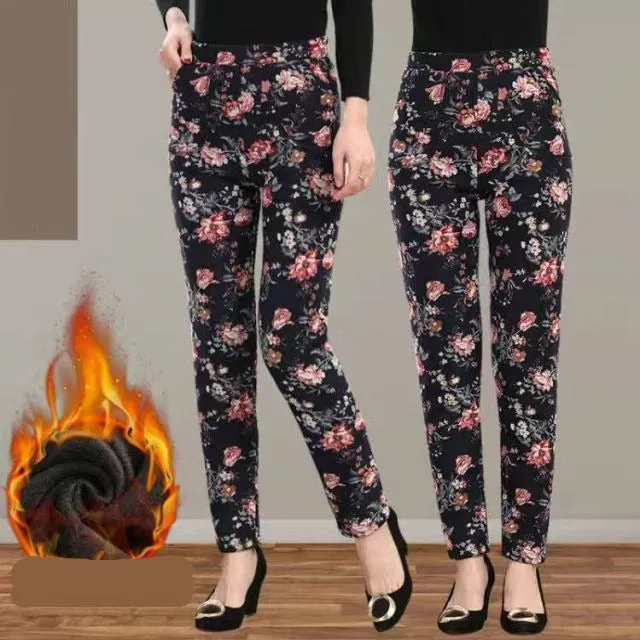 Warm Thick Velvet Floral Leggings