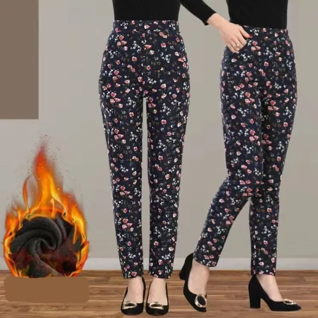 Warm Thick Velvet Floral Leggings