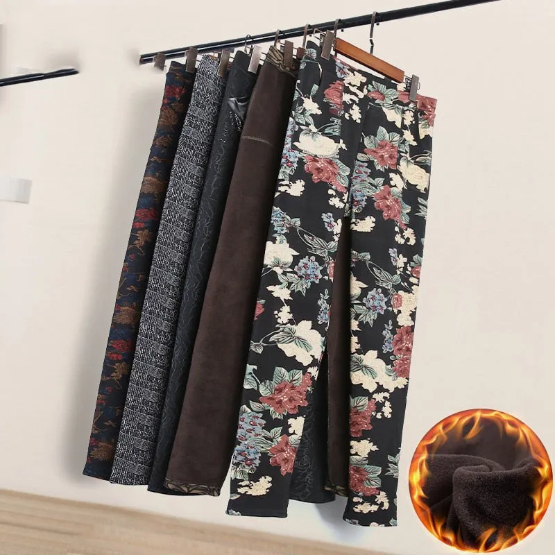 Warm Thick Velvet Floral Leggings