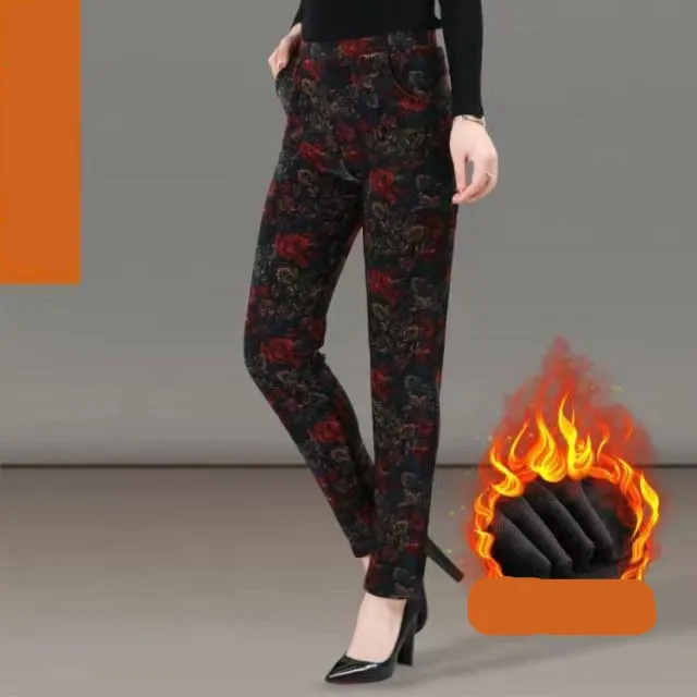 Warm Thick Velvet Floral Leggings