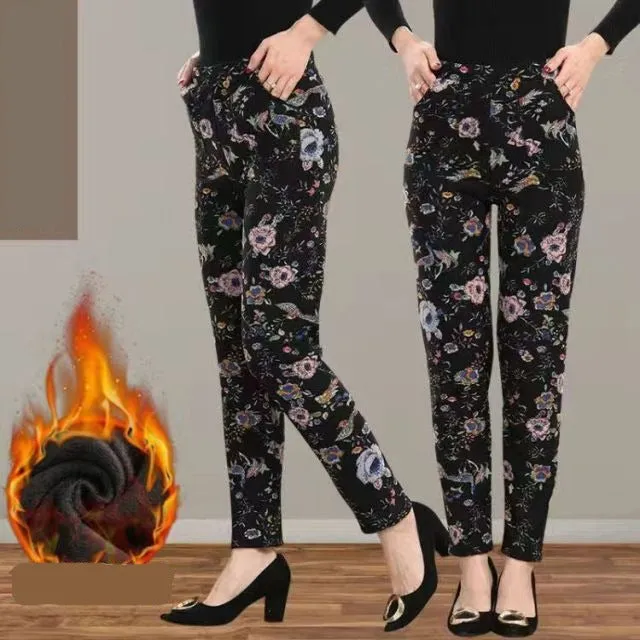 Warm Thick Velvet Floral Leggings