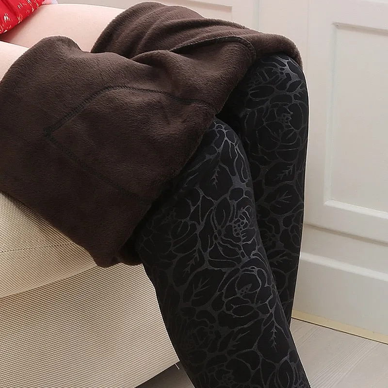 Warm Thick Velvet Floral Leggings