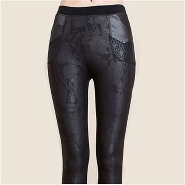 Warm Thick Velvet Floral Leggings