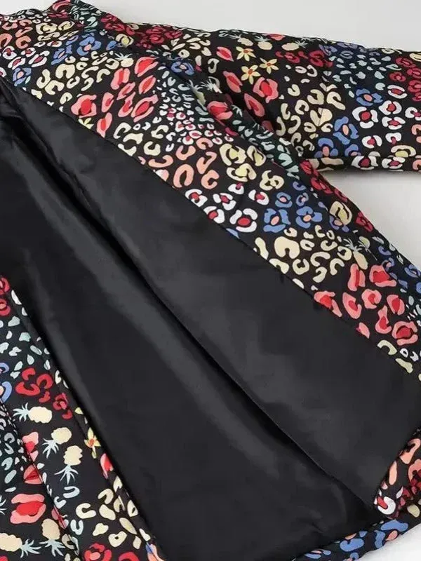 Wenkouban-Winter outfits Christmas Black Friday Stand Collar Colorful Flower Print Warm Zipper Quilted Jacket