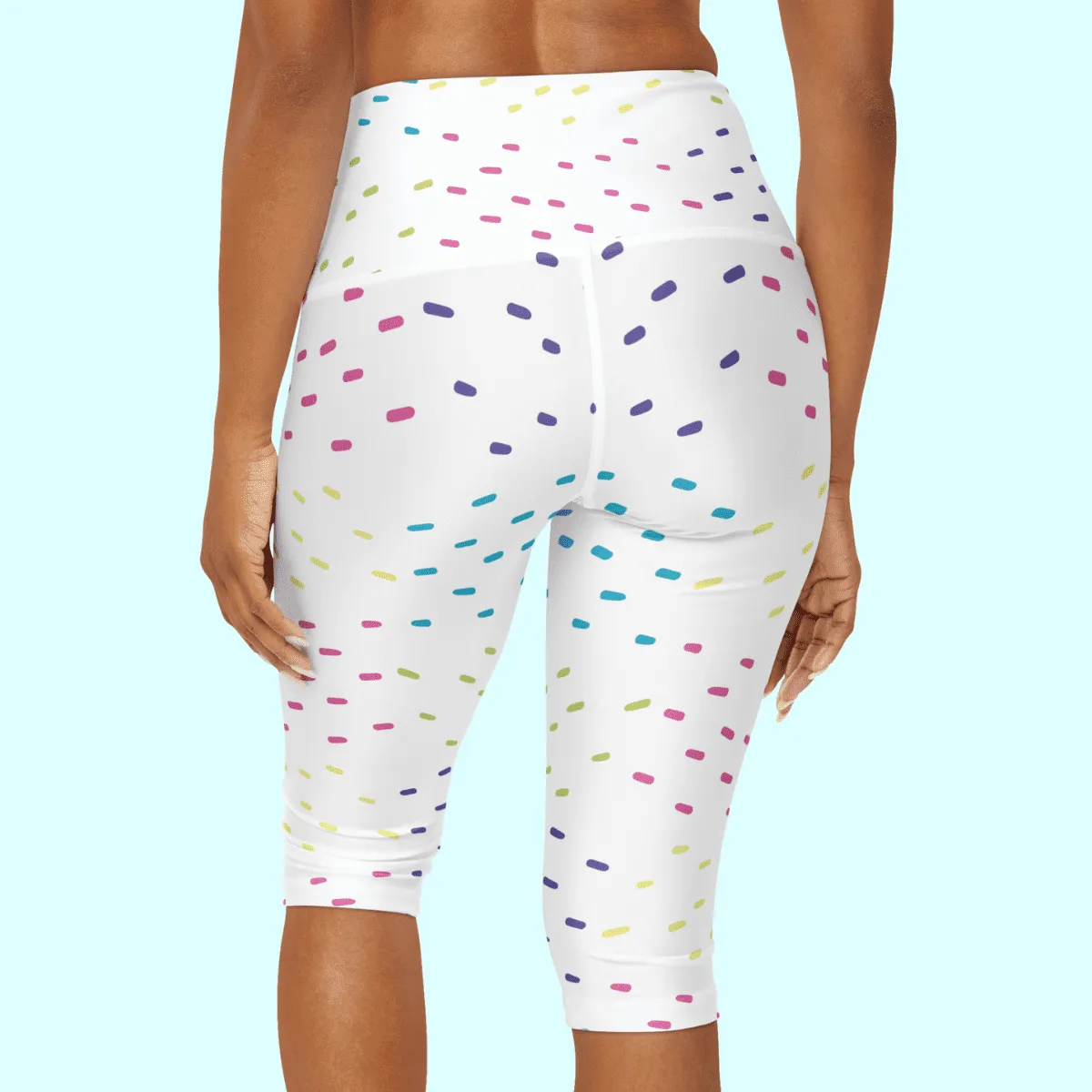 White With Pastel Specs Yoga Capri Leggings