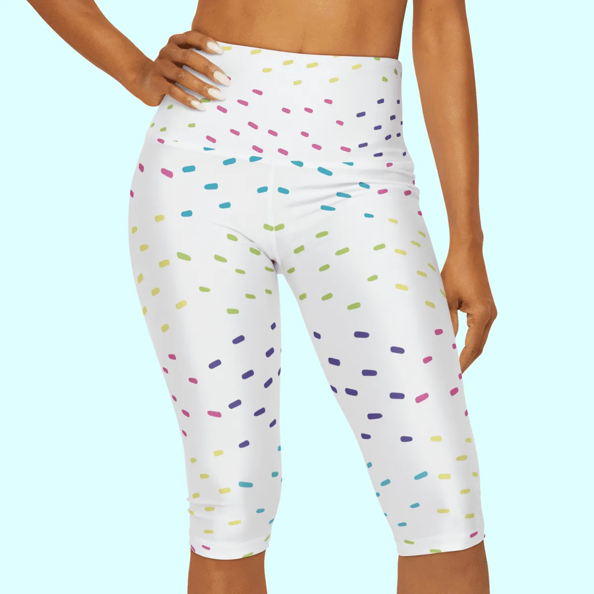 White With Pastel Specs Yoga Capri Leggings