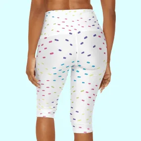 White With Pastel Specs Yoga Capri Leggings