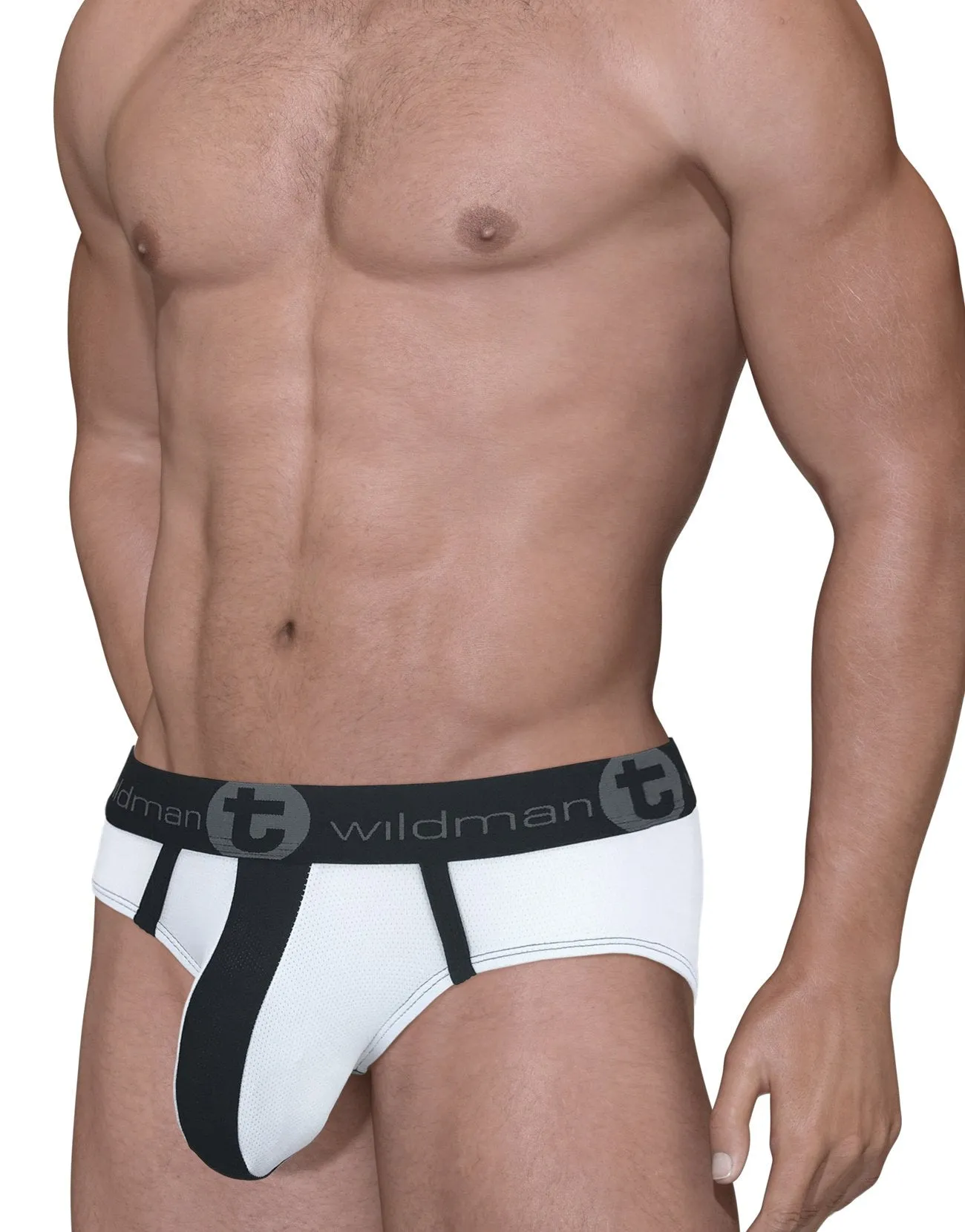 Wildmant Mesh Big Boy Pouch Brief with Stripe - White