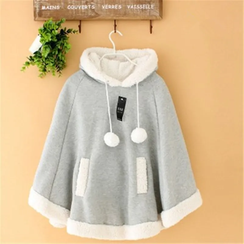 Winter Candy Fleece Cloak Coat Hoodie Cape AD11293