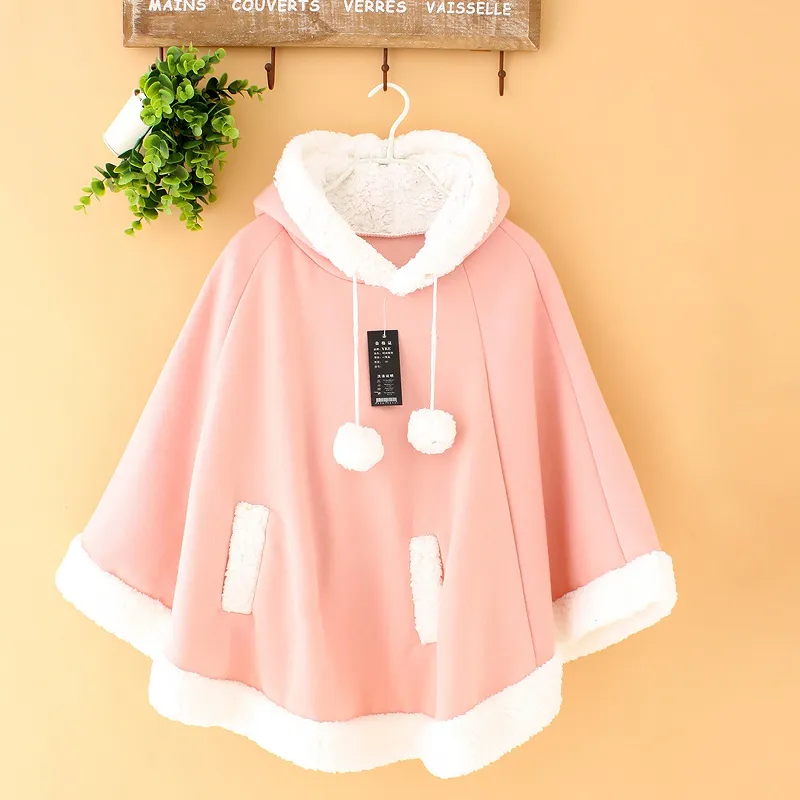 Winter Candy Fleece Cloak Coat Hoodie Cape AD11293