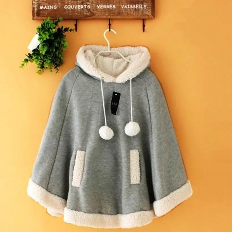 Winter Candy Fleece Cloak Coat Hoodie Cape AD11293