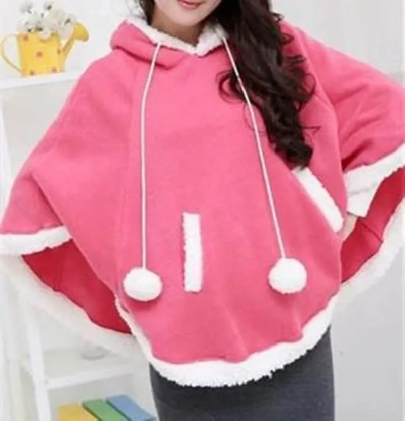 Winter Candy Fleece Cloak Coat Hoodie Cape AD11293