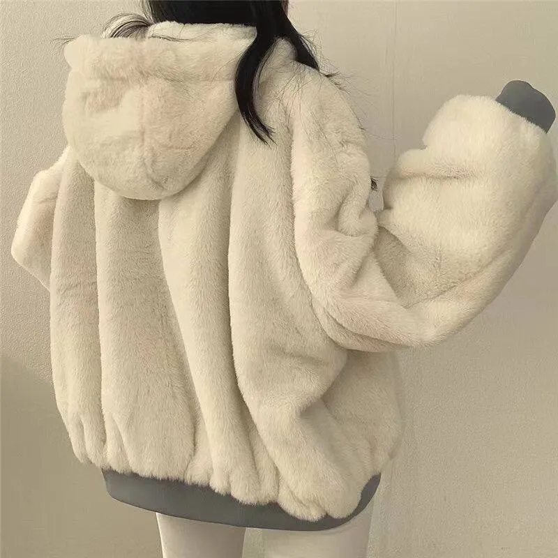 Winter Fleece Fluffy Thick Warm Fuzzy Plush Zipper Jacket