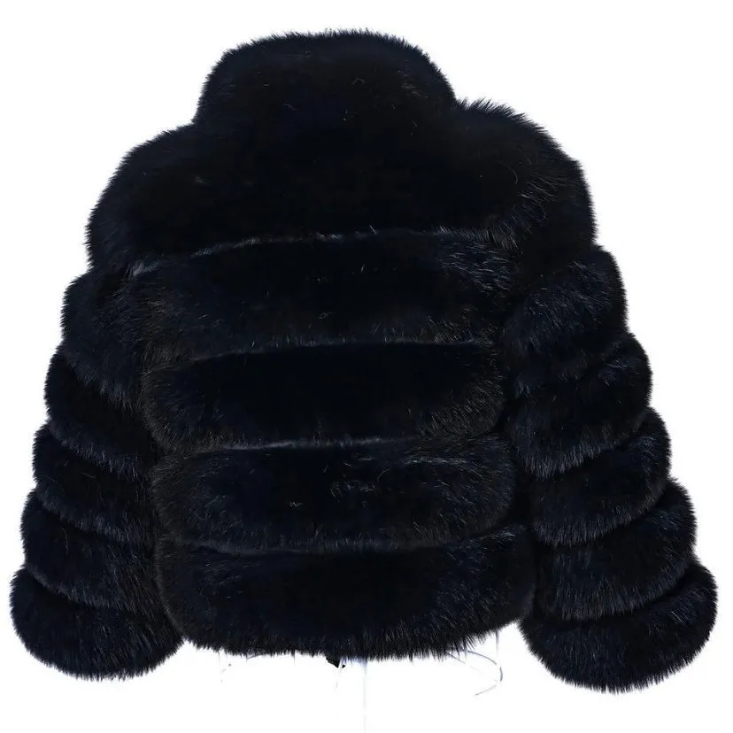 Women's Faux Fur Jacket with Collar - Premium