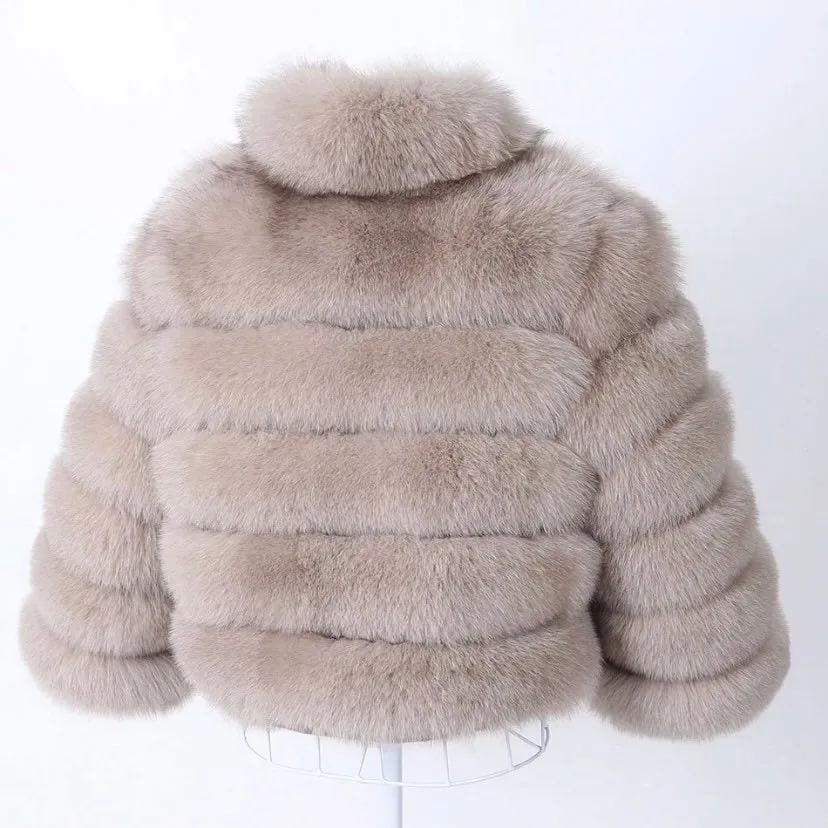 Women's Faux Fur Jacket with Collar - Premium