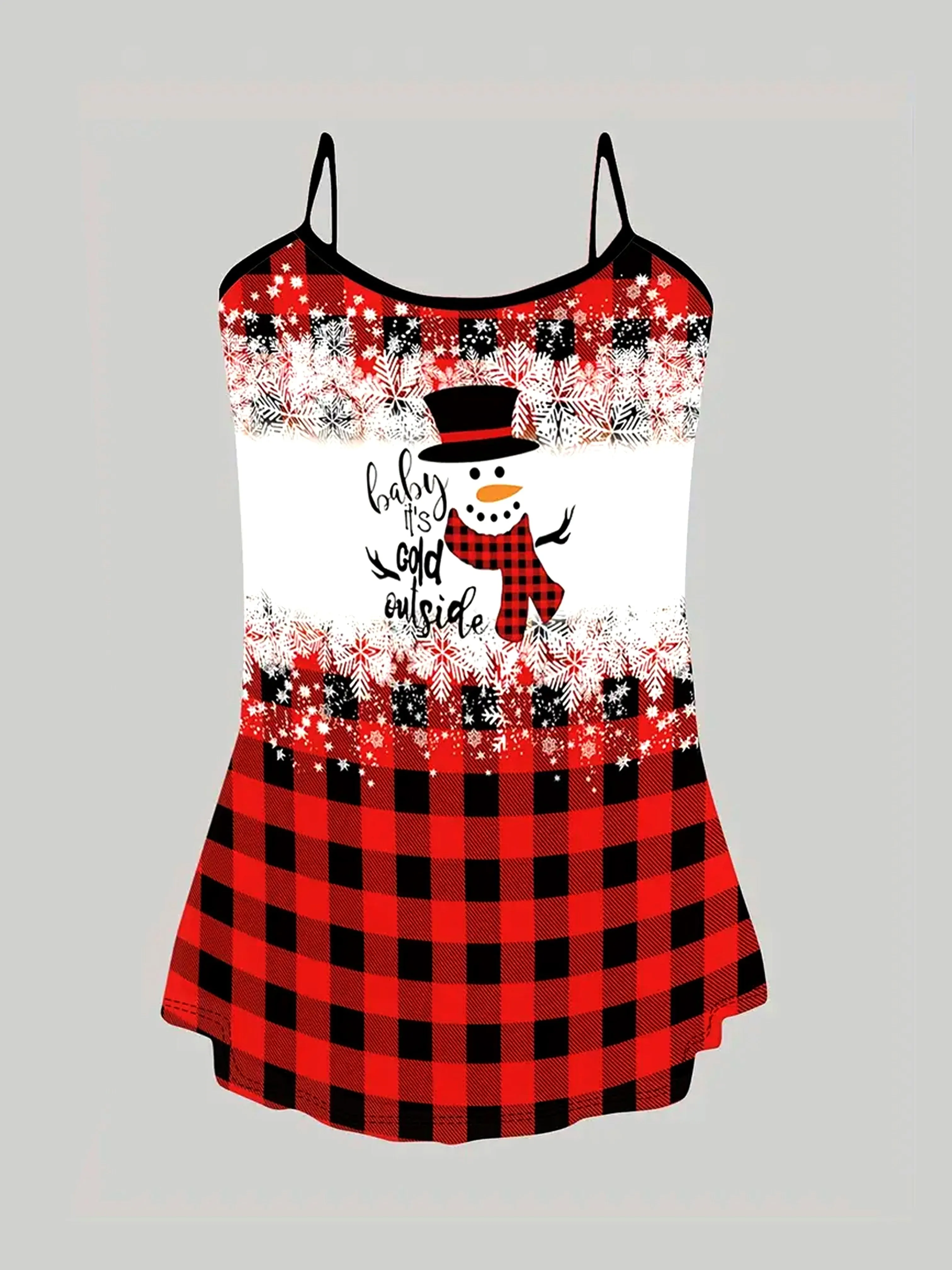 Women's Festive Christmas Snowman Plaid 3pcs Outfit Set - Open Front Cardigan, Cami Top & Leggings with Lace Detail, Casual Polyester Blend