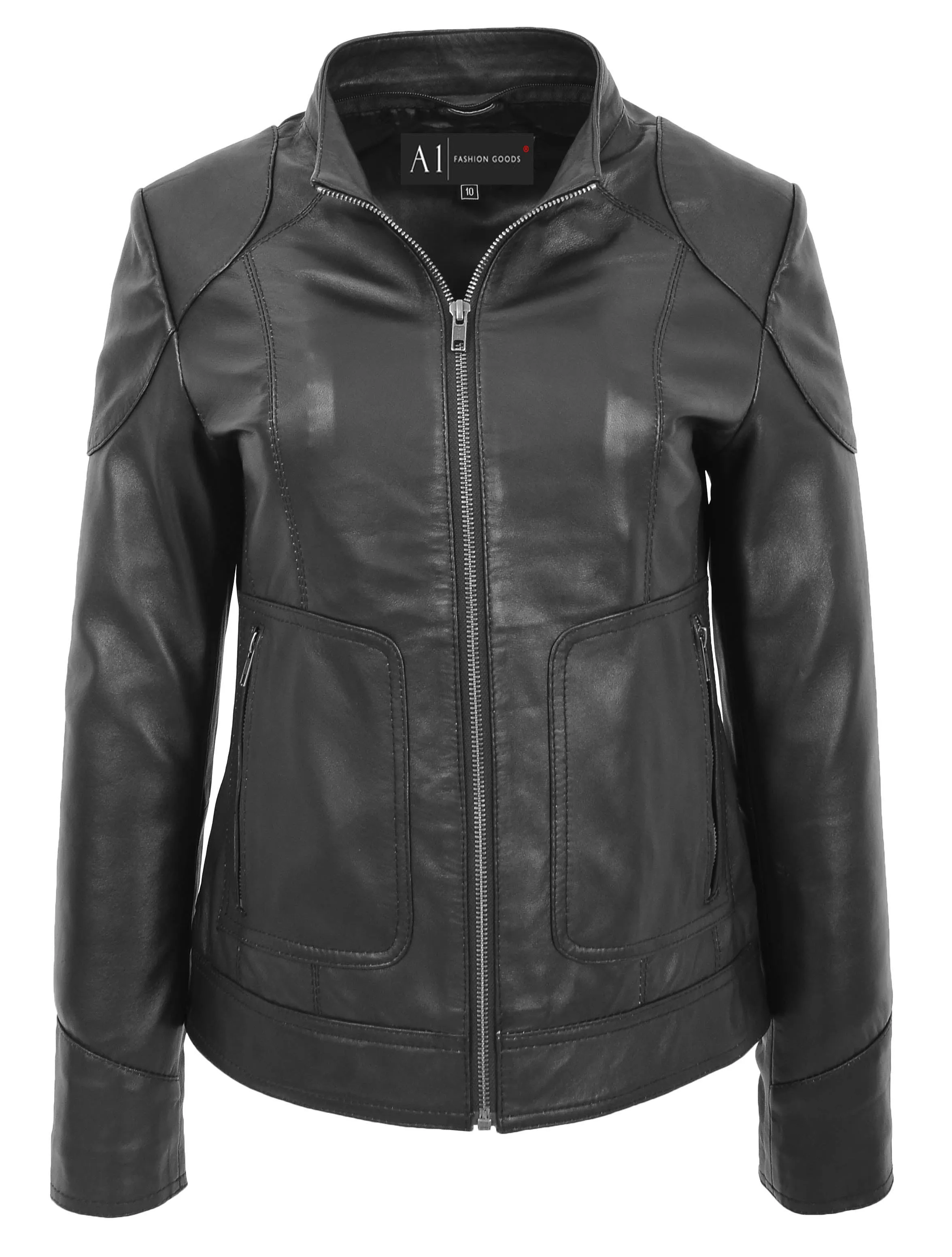 Womens Genuine Black Leather Biker Style Jacket With Removable Hood Sally