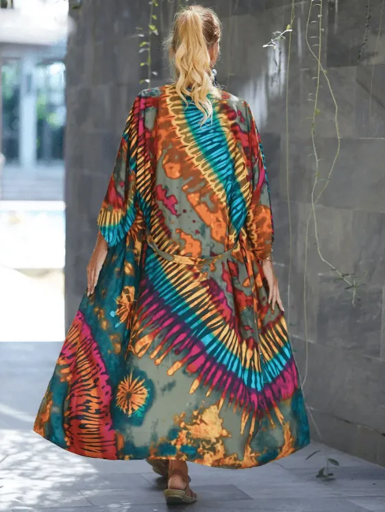 Women's Printed Self Belt Cardigan Kimono