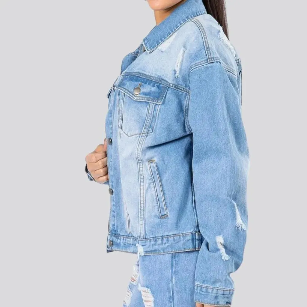 Y2k palms-print denim jacket for ladies