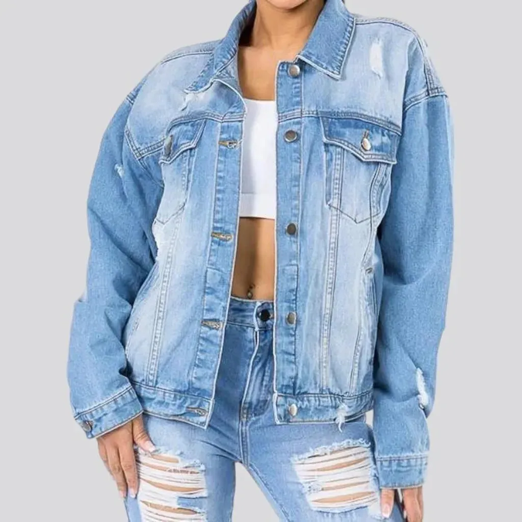 Y2k palms-print denim jacket for ladies