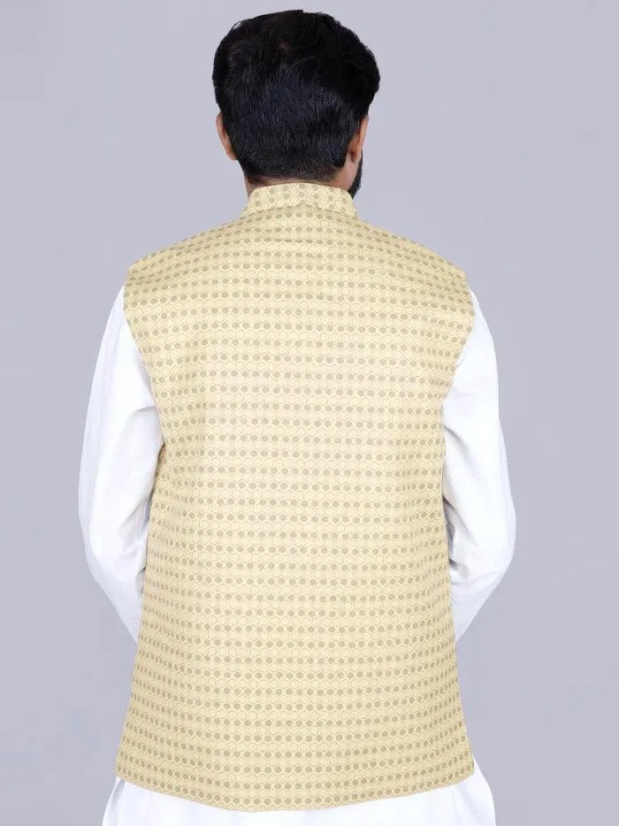 Yellow Printed Poly Cotton Modi Jacket