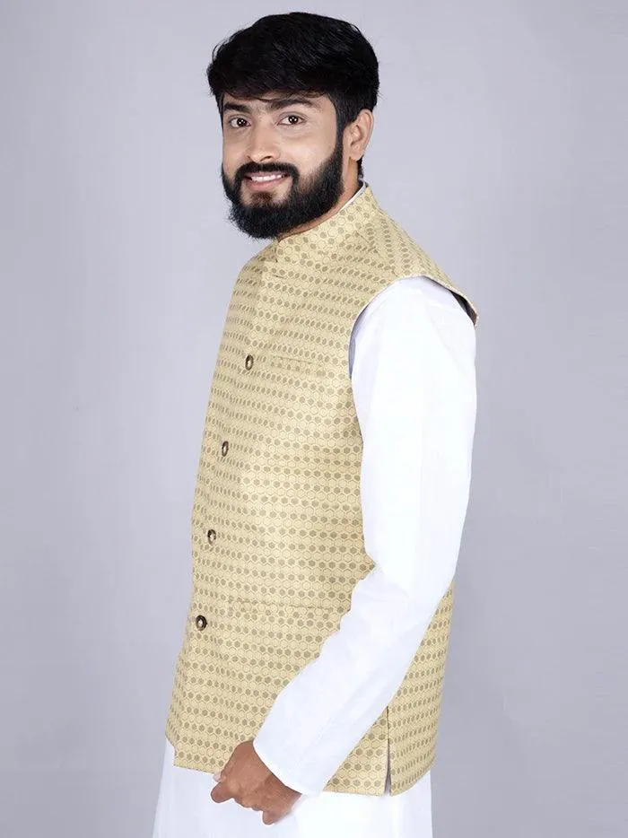 Yellow Printed Poly Cotton Modi Jacket