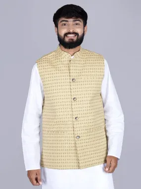 Yellow Printed Poly Cotton Modi Jacket