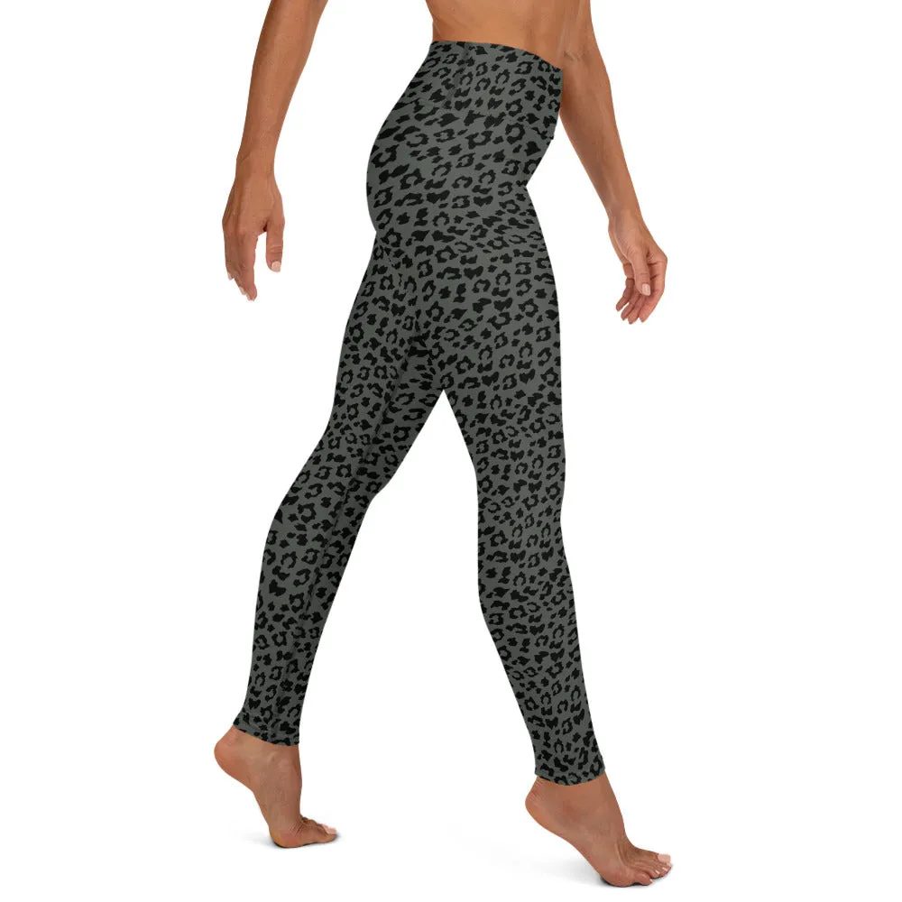 Yoga Leggings in Dark Muted Green Leopard