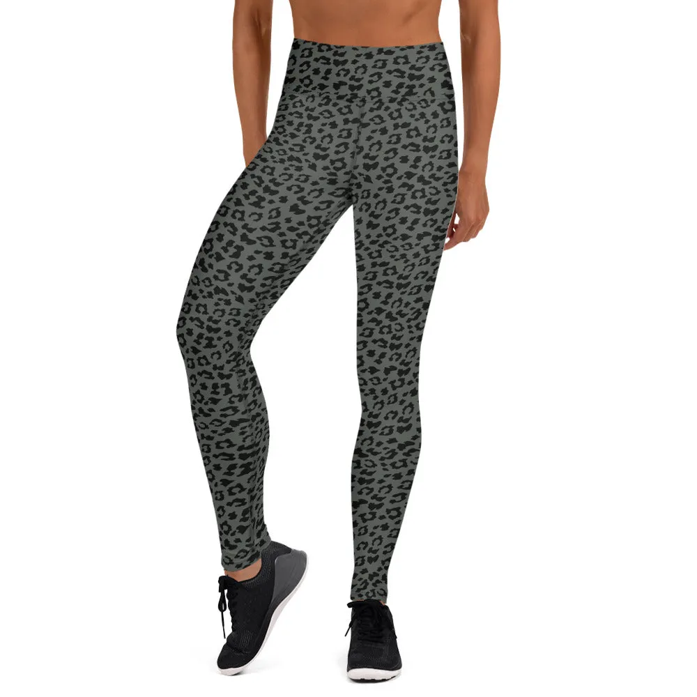 Yoga Leggings in Dark Muted Green Leopard