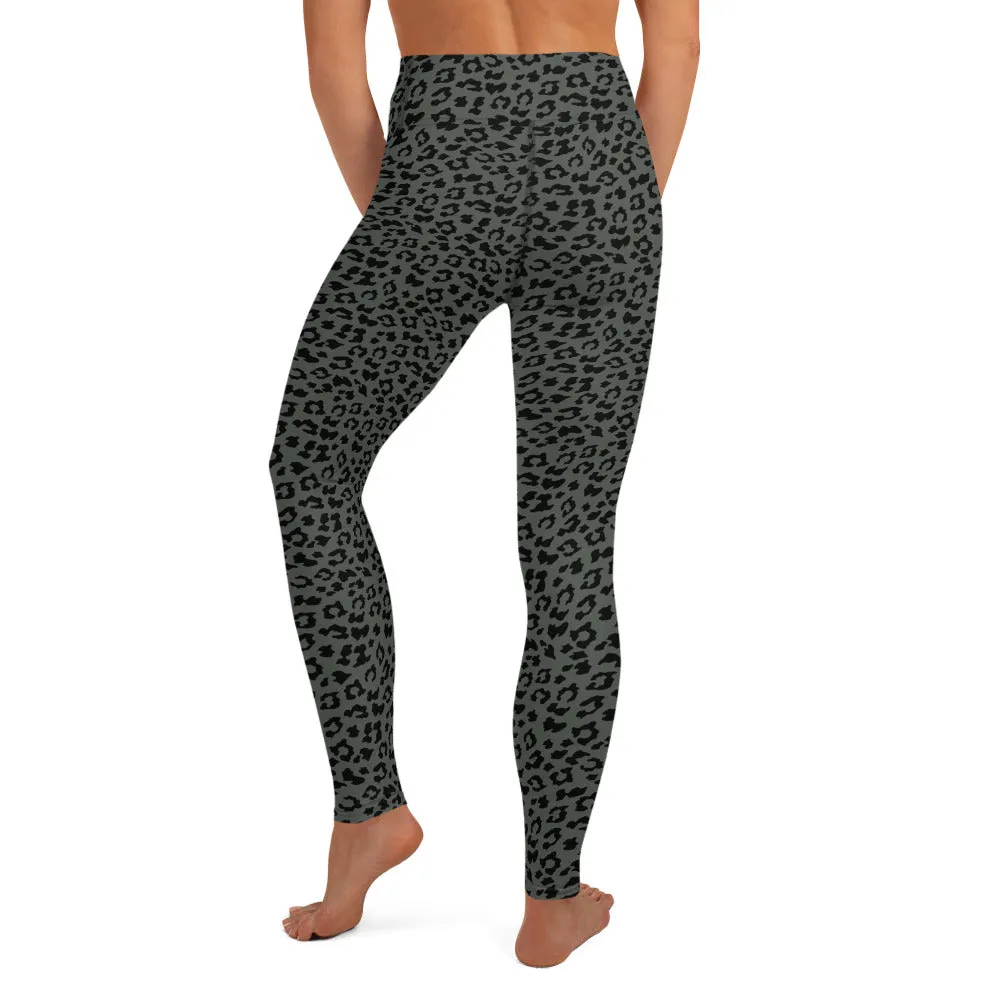 Yoga Leggings in Dark Muted Green Leopard