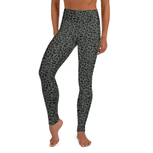 Yoga Leggings in Dark Muted Green Leopard